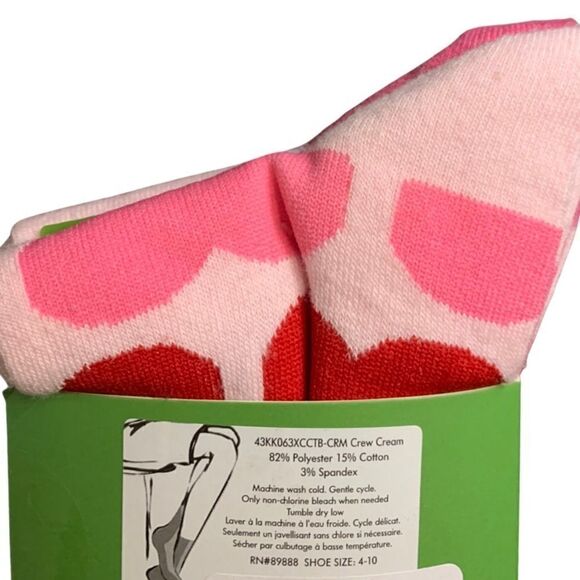 Kate Spade Women’s Set of 3 Pairs Pink Heart Crew Socks - Picture 2 of 3